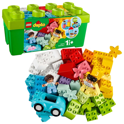 LEGO® DUPLO Classic Brick Box Set 10913 featuring colorful blocks, figures, and a storage box for easy cleanup.