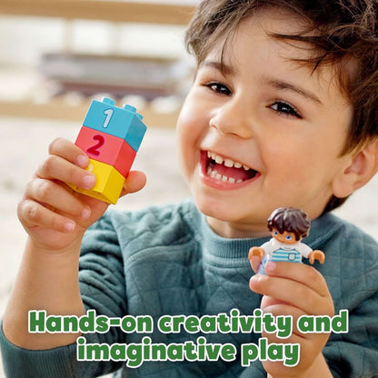 Child enjoying imaginative play with LEGO® DUPLO bricks, showcasing hands-on creativity and fun.