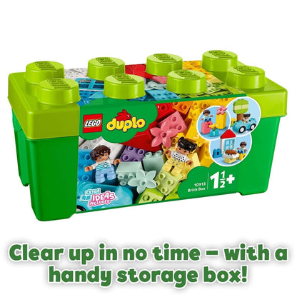 LEGO® DUPLO Classic Brick Box Set 10913 with colorful blocks and storage box for easy cleanup.