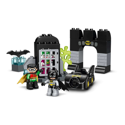 LEGO DUPLO Batman Batcave toy set featuring Batman, Robin, the Joker and Batmobile for imaginative play.