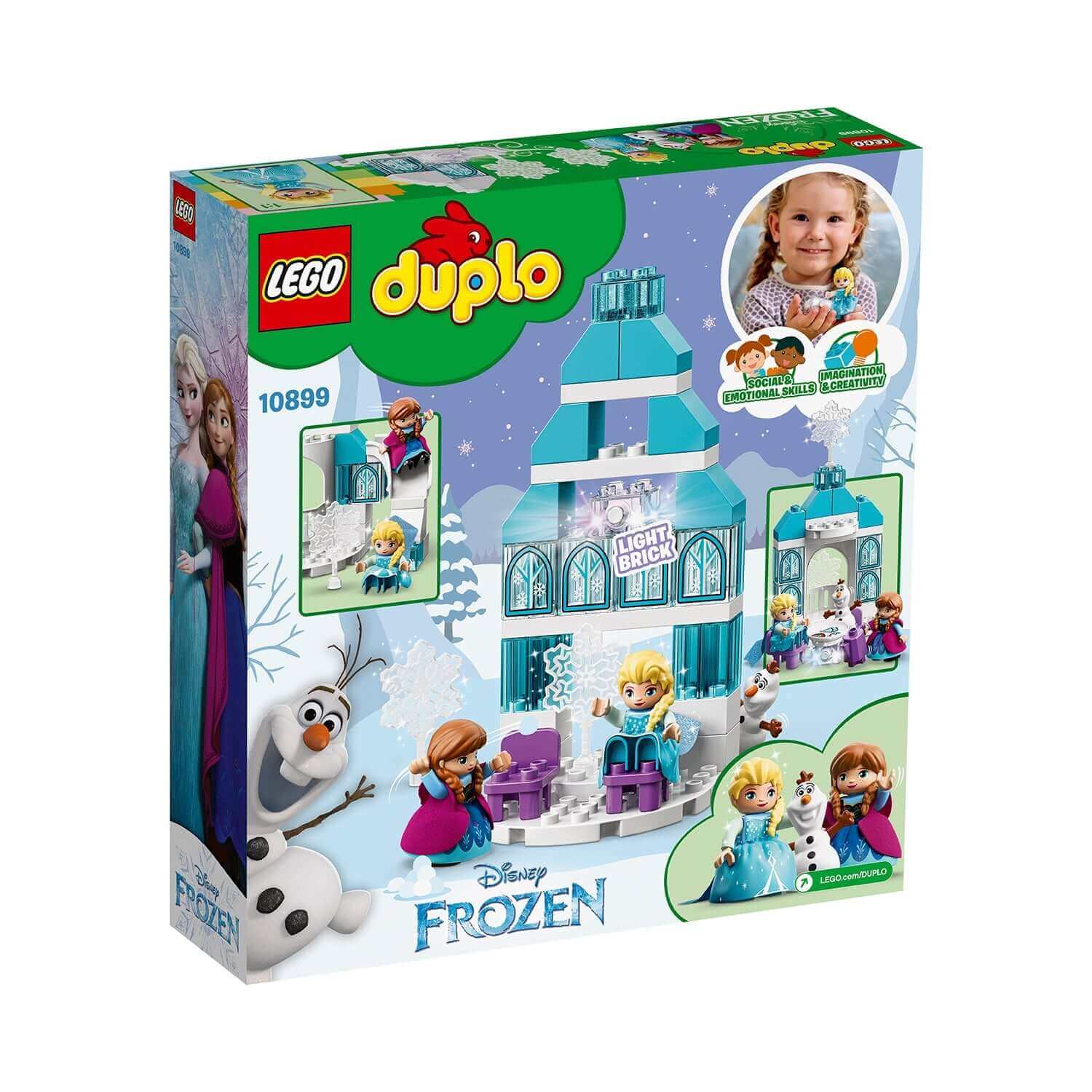 LEGO DUPLO Disney Frozen Ice Castle Set 10899 packaging with characters and castle design, perfect for toddlers.