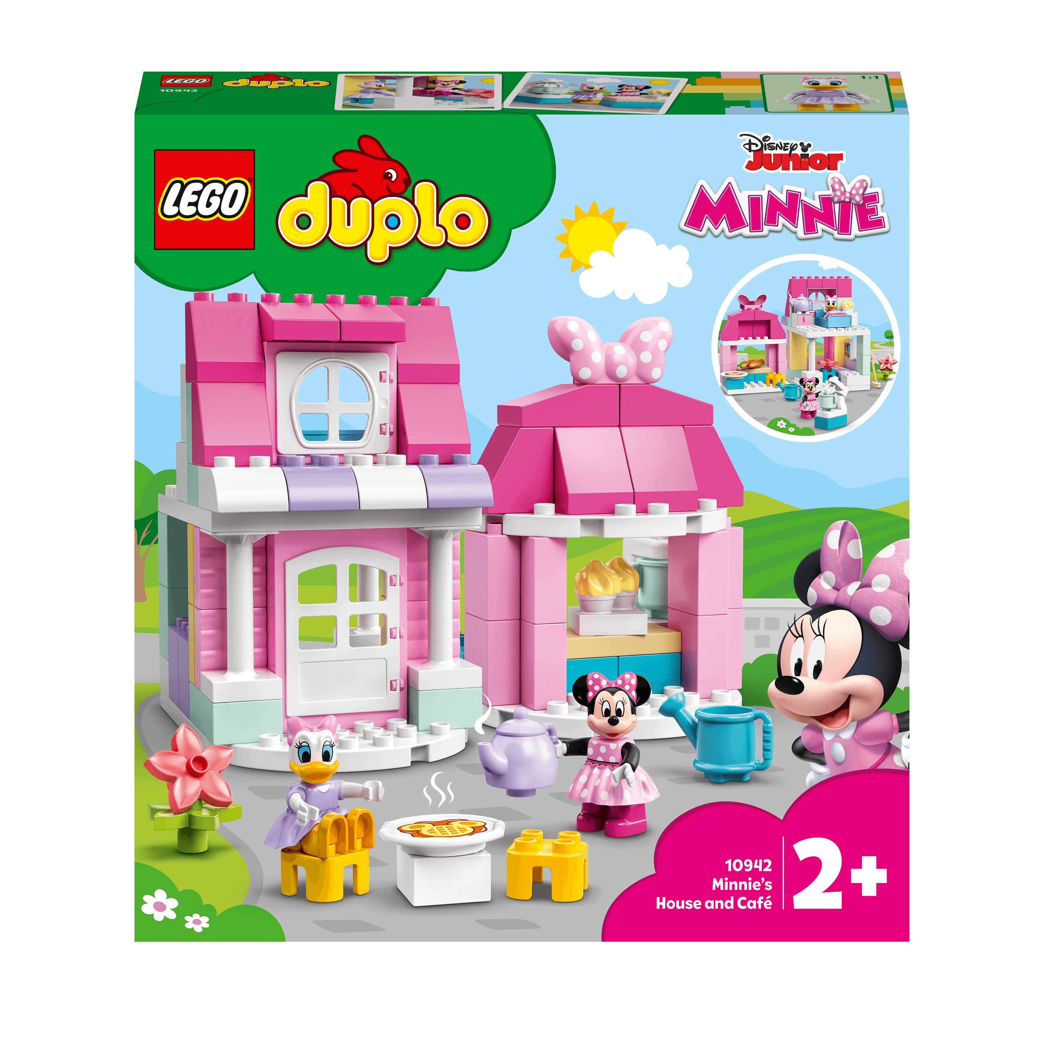 LEGO DUPLO Disney Minnie's House and Café Set 10942 featuring colorful play elements and Minnie Mouse.