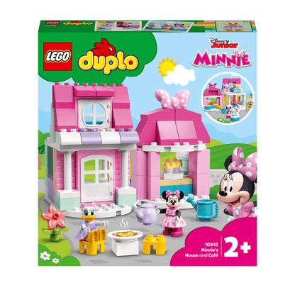 LEGO DUPLO Disney Minnie's House and Café Set 10942 featuring colorful play elements and Minnie Mouse.