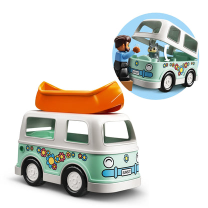 LEGO® DUPLO Family Camping Van Adventure Set 10946 with canoe, perfect for imaginative play and learning activities.