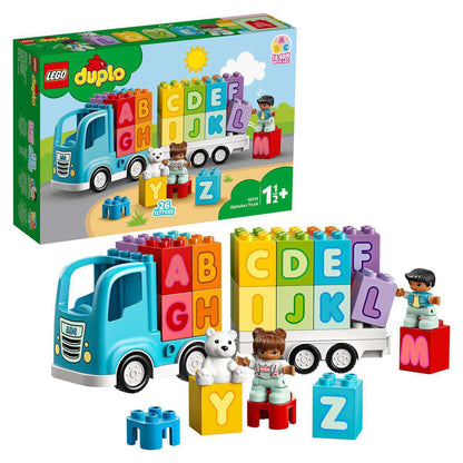LEGO® DUPLO My First Alphabet Truck Set 10915 with colorful blocks and children, promoting alphabet learning and creative play.