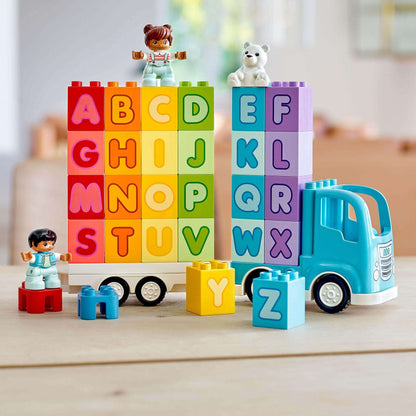 LEGO® DUPLO My First Alphabet Truck Set 10915 featuring colorful alphabet blocks and playful figures, ideal for preschool learning.