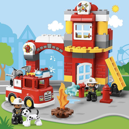 LEGO® DUPLO Town Fire Station Building Set 10903 with fire station, fire engine, and firefighters for creative play.