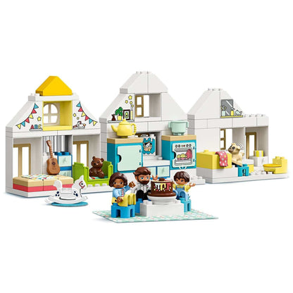 LEGO DUPLO Town Modular Playhouse Set 10929 featuring three houses, fun activities, and family playtime.