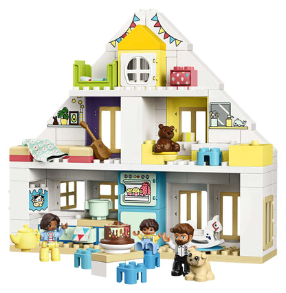 LEGO DUPLO Town Modular Playhouse Set 10929 with kids playing and detailed dollhouse design, perfect for imaginative play.