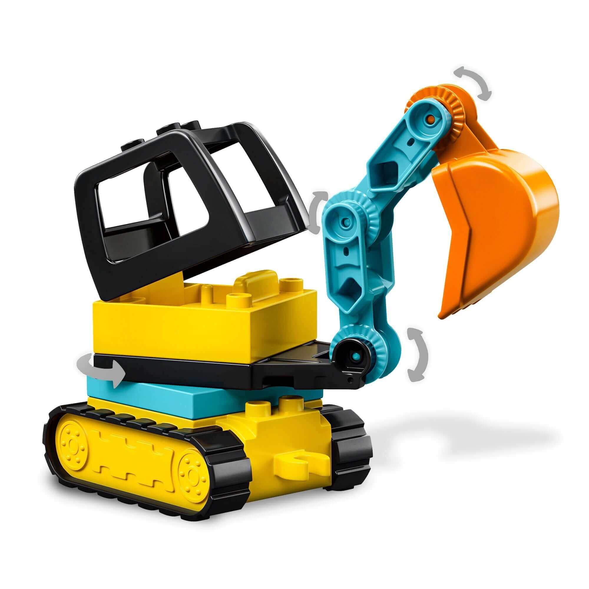 LEGO® DUPLO Truck & Tracked Excavator toy, featuring movable excavator arm, perfect for creative play and skill-building.