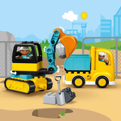 LEGO DUPLO Truck & Tracked Excavator set featuring a toy excavator and truck for creative construction play.