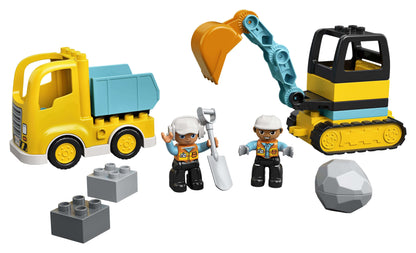 LEGO® DUPLO Truck & Tracked Excavator toy set with construction figures, truck, and excavator for creative play.