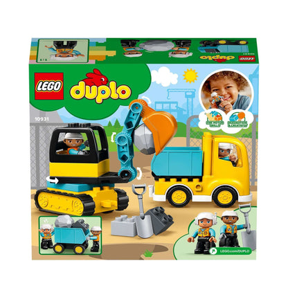 LEGO DUPLO Truck & Tracked Excavator Toy 10931 for creative play; includes construction workers and building accessories.