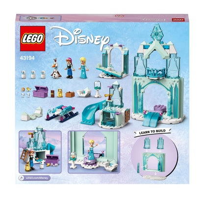 LEGO Disney Anna and Elsa's Frozen Wonderland set 43194 featuring castle, mini-dolls, and accessories for kids.