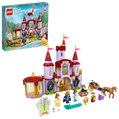 LEGO Disney Belle and the Beast's Castle Set 43196 with 5 rooms, mini-dolls, and LEGO figures for imaginative play.