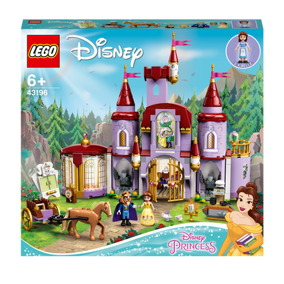 LEGO Disney Belle and the Beast's Castle Set 43196, featuring mini-dolls, figures, and a magical 2-story castle.