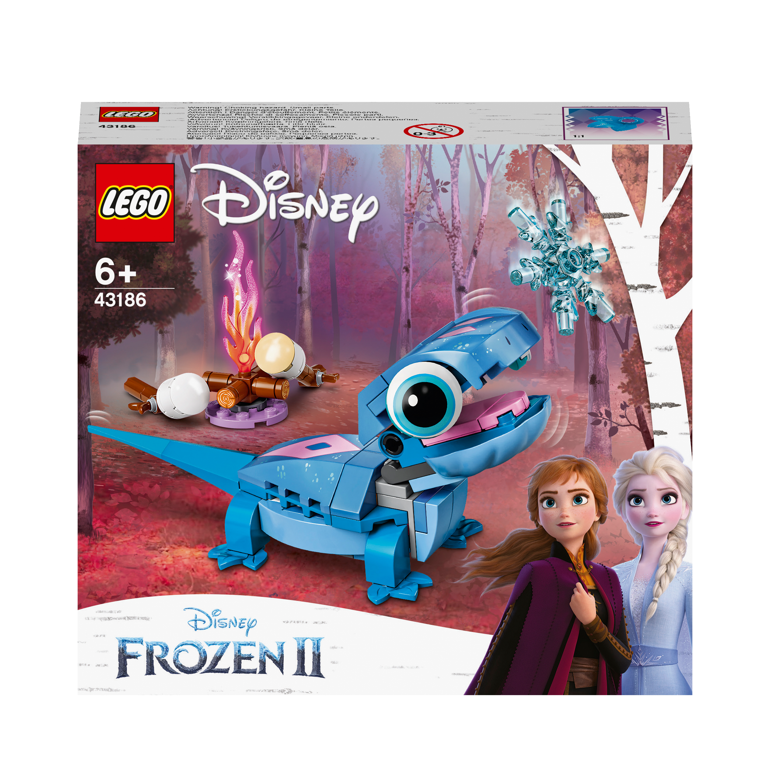 LEGO Disney Frozen 2 Bruni the Salamander Toy 43186 with characters Anna and Elsa, perfect for creative play.
