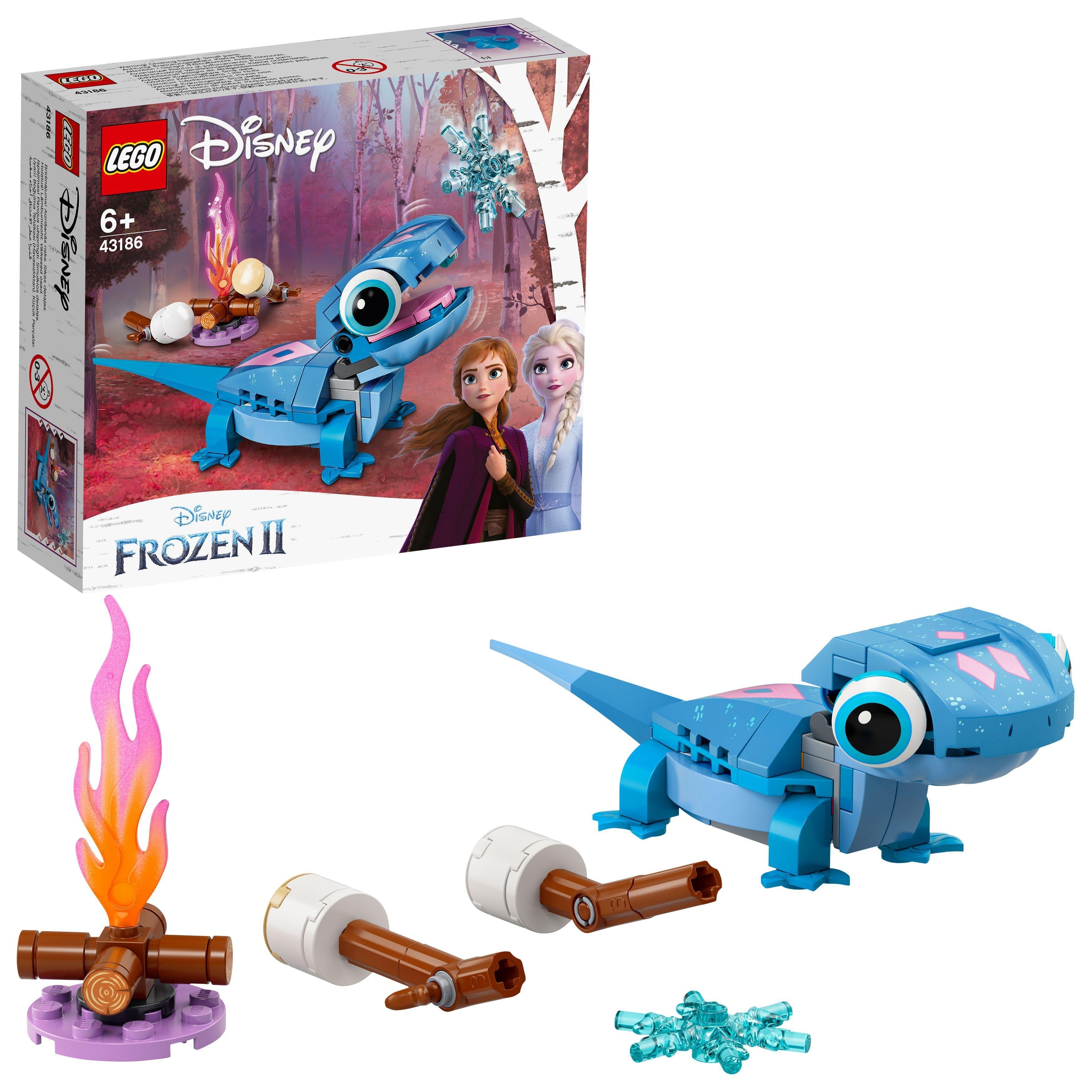 LEGO® Disney Frozen 2 Bruni the Salamander Toy 43186 with campfire and accessories, ideal for imaginative play.