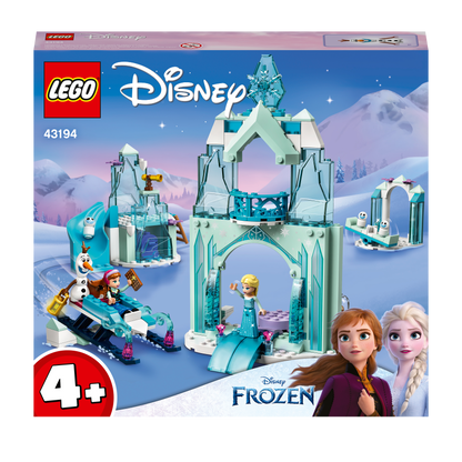 LEGO Disney Anna and Elsa's Frozen Wonderland 43194 set featuring ice castle, sleigh, and mini-doll figures.