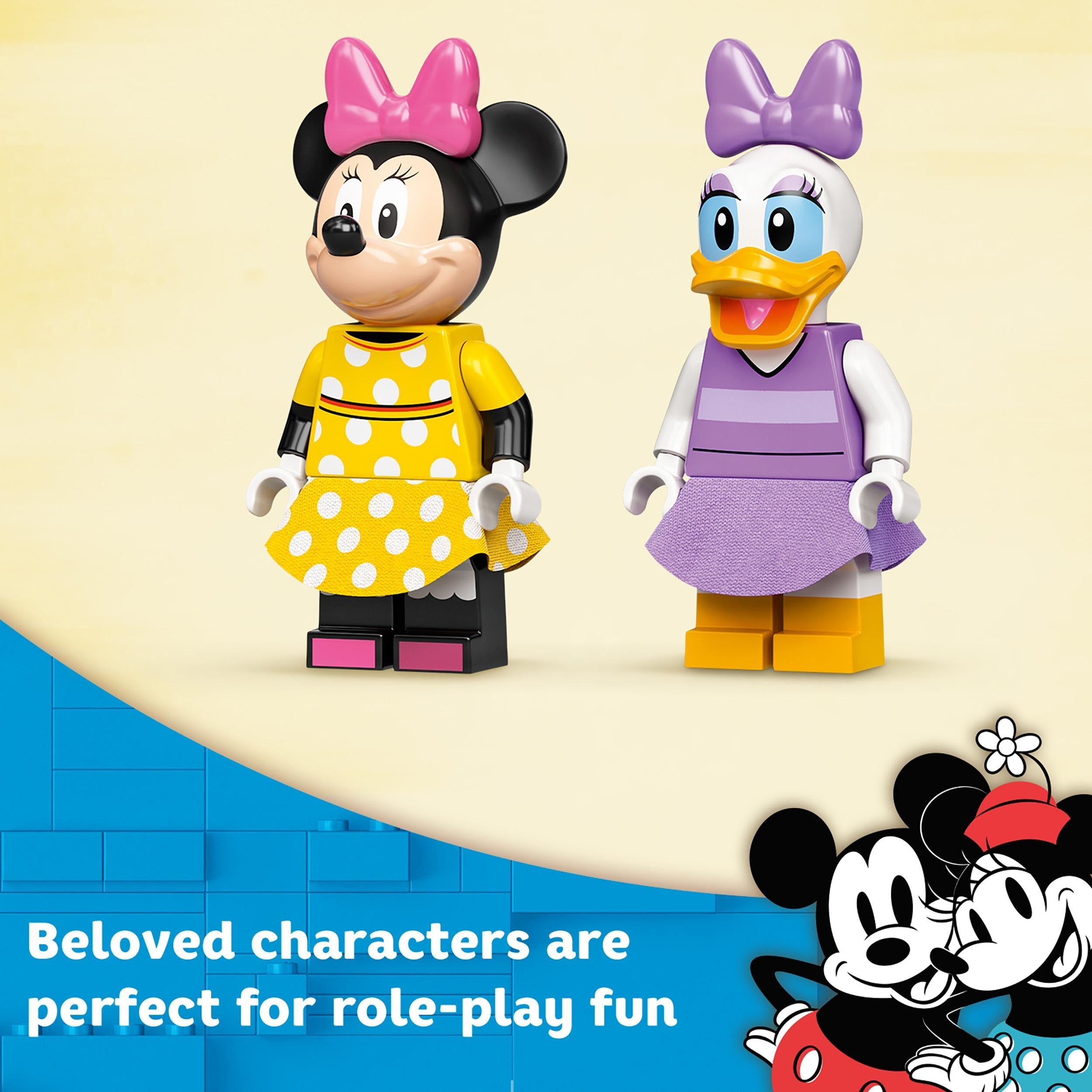 LEGO Disney Minnie Mouse and Daisy Duck minifigures perfect for imaginative role-play and building fun.