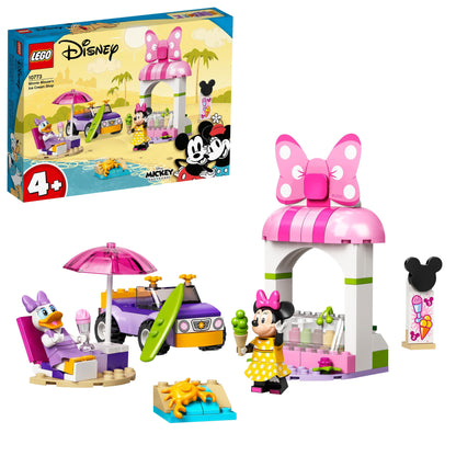 LEGO Disney Mickey Mouse Minnie Ice Cream Shop 10773 set with minifigures, ice cream shop and car toys for kids.