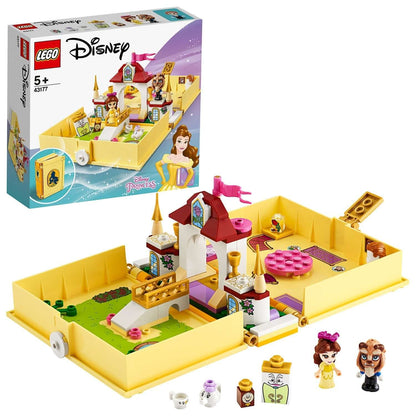 LEGO Disney Princess Belle's Storybook Set 43177, featuring Belle and Beast micro-doll figures in a castle theme.