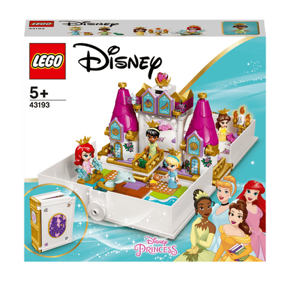 LEGO Disney Princess Storybook Adventures set 43193 with castle, micro-dolls, and Disney princesses for imaginative play.