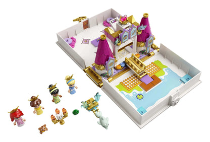 LEGO Disney Princess castle playset featuring Ariel, Belle, Cinderella, Tiana, and micro-doll figures in a whimsical design.