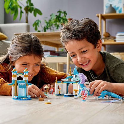 Children playing with LEGO® Disney Raya and Sisu Dragon set 43184, showcasing creativity and imaginative play.