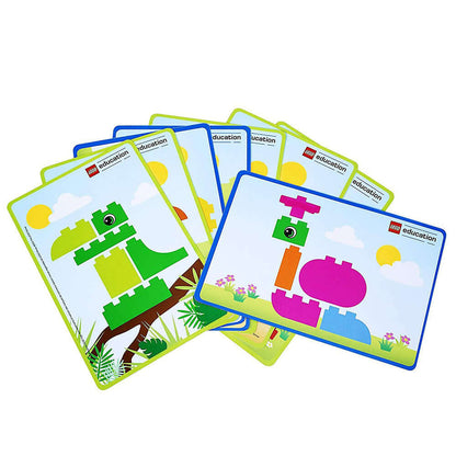 Colorful LEGO Education Animal Bingo game cards showing various animal models for educational play.