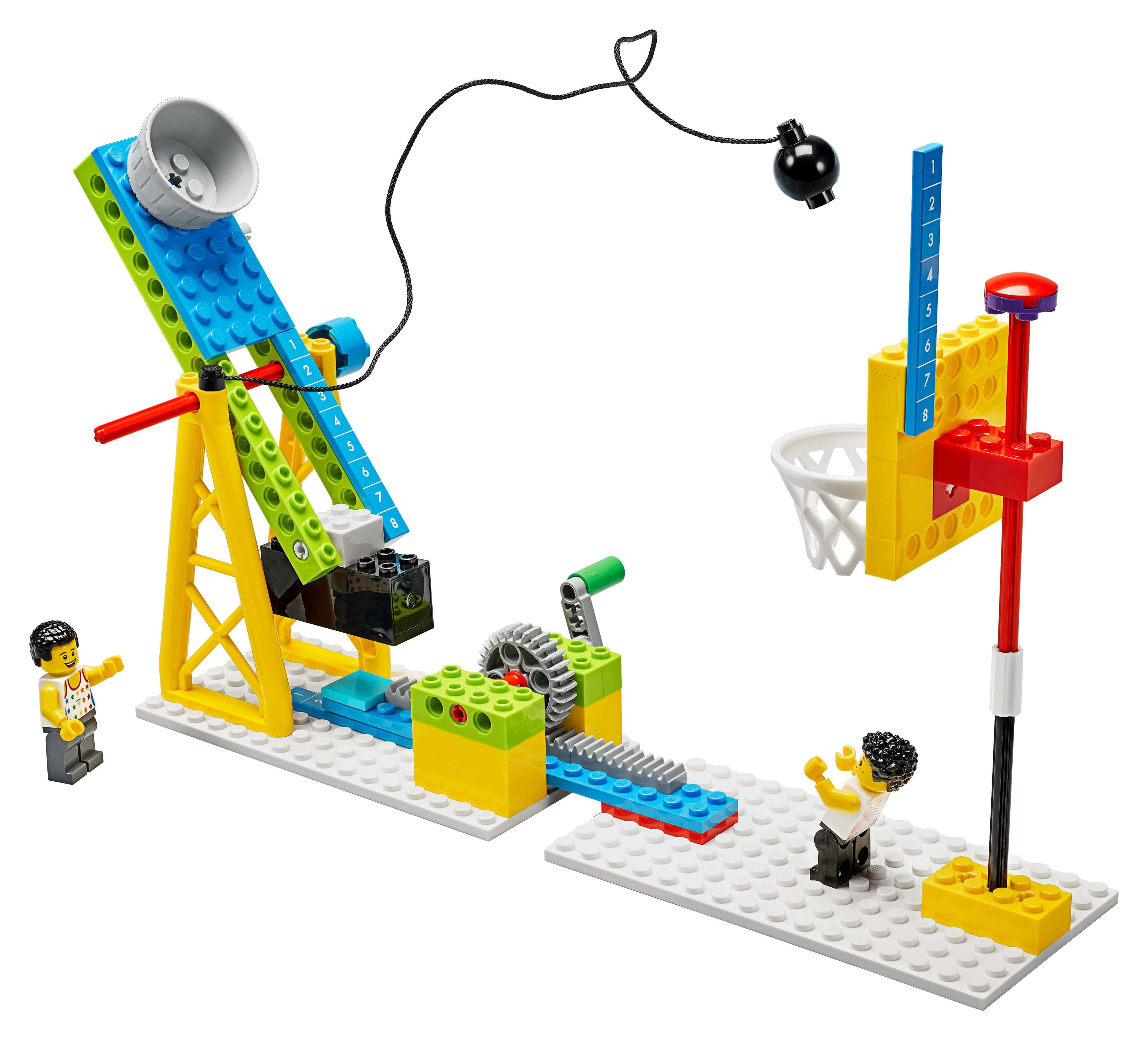 LEGO® Education BricQ Motion Essential Set with basketball hoop, launch mechanism, and engaging figures for STEAM learning