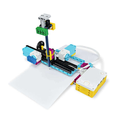 LEGO® Education SPIKE™ PRIME robotic arm drawing on paper, designed for STEAM learning in secondary education.