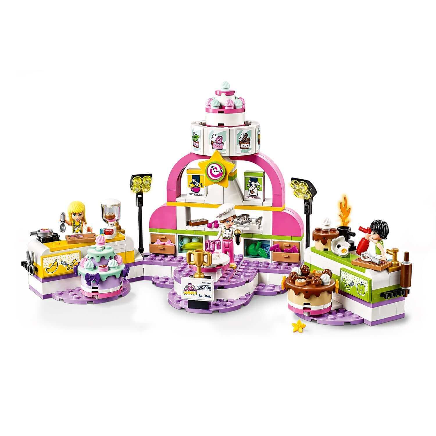 LEGO® Friends Baking Competition Playset 41393 with colorful cakes and creative bakers in Heartlake City.