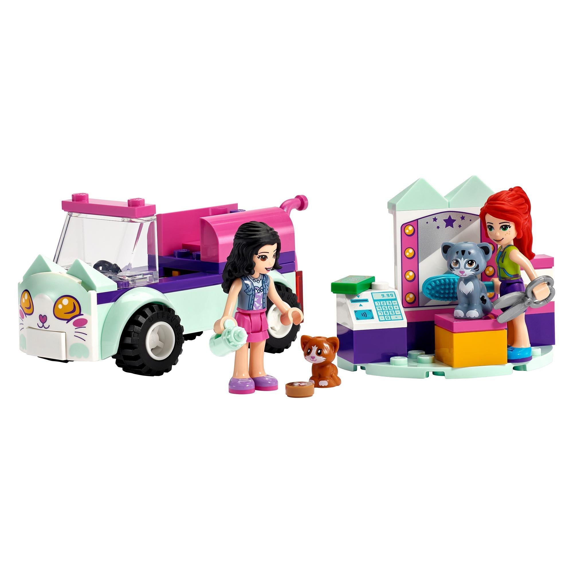 LEGO® Friends Cat Grooming Car Toy for Kids featuring minidolls and cat figures, perfect for imaginative play.