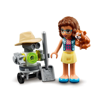 LEGO Friends Olivia with robot and bear in her flower garden play set, encouraging creative play and exploration.
