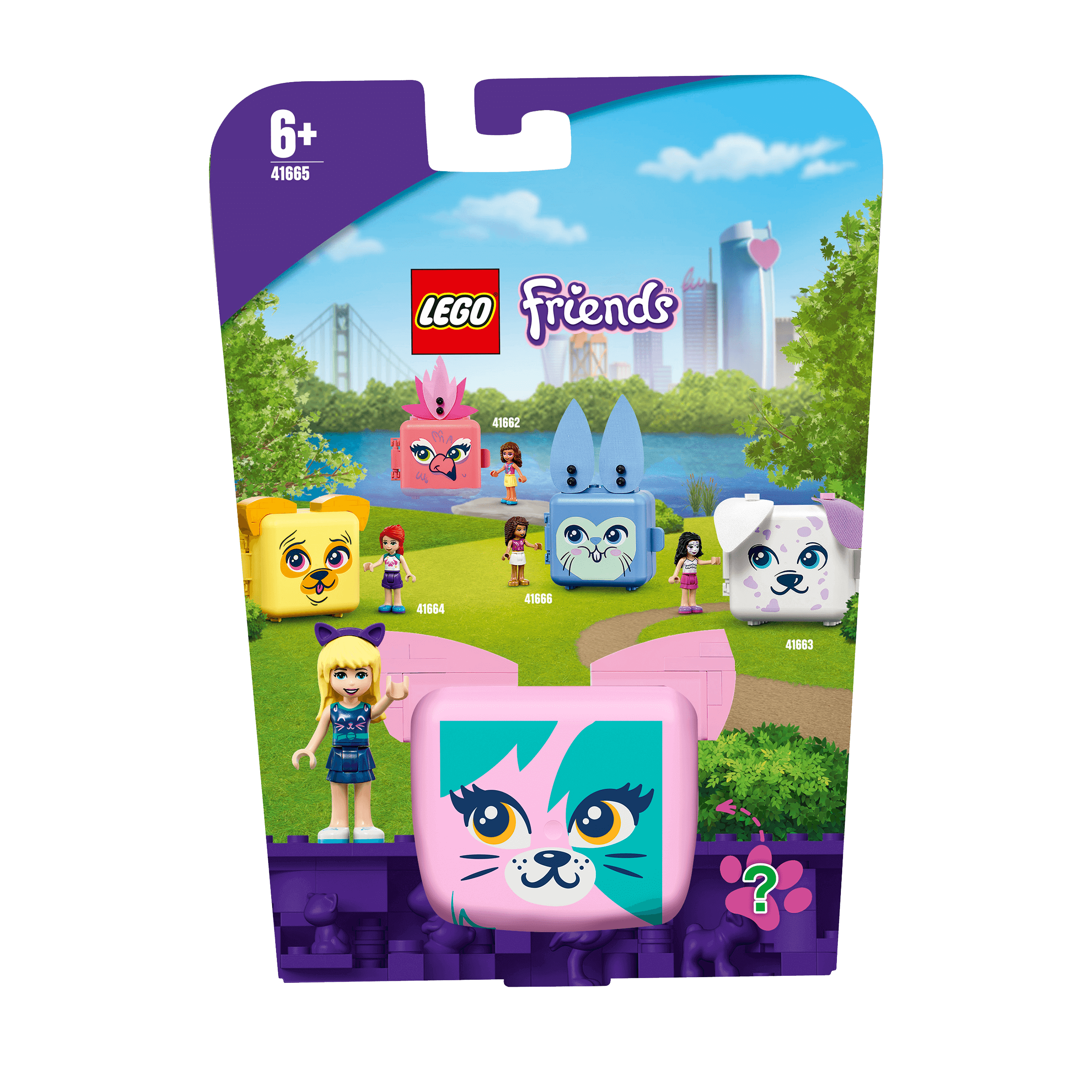 LEGO Friends Stephanie's Cat Cube Playset 41665, a cat-themed minidoll toy for kids aged 6+, perfect for play or display.