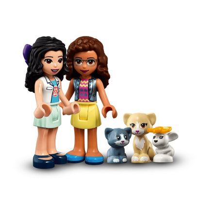 LEGO Friends Vet Clinic figures with adorable pets for fun rescue play and imaginative adventures.
