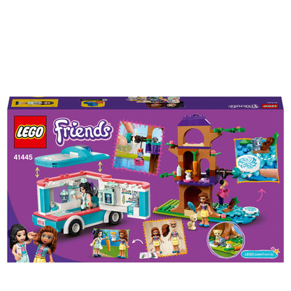 LEGO Friends Vet Clinic Ambulance Toy Car 41445, featuring playful rescue scenes and fun building adventures.