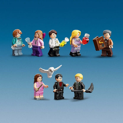LEGO Harry Potter Astronomy Tower minifigures set featuring characters with potions and a magical owl