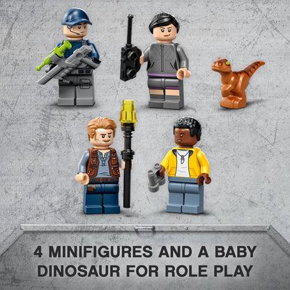 LEGO® Jurassic World set featuring 4 minifigures and a baby dinosaur for imaginative role play.