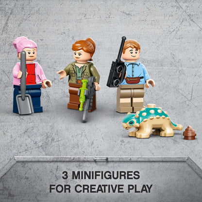 LEGO® Jurassic World 3 minifigures for creative play with dinosaur and tools in an action-packed scene.