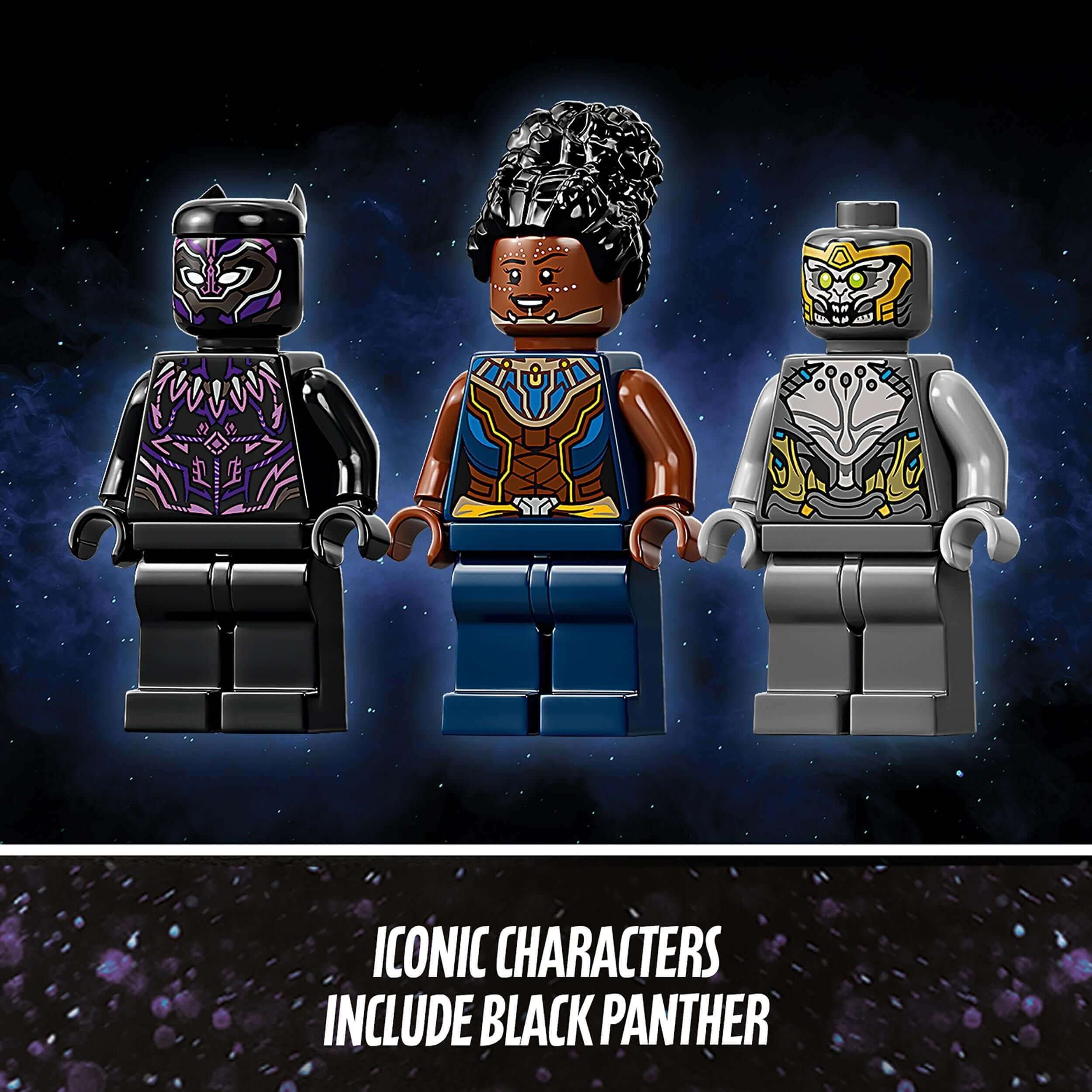 LEGO® Marvel Black Panther set featuring iconic characters including Black Panther minifigure.
