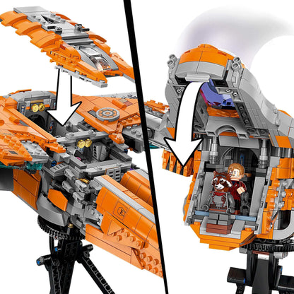 Detailed view of LEGO Marvel Guardians’ Ship Set 76193, showcasing interior and design features for display.