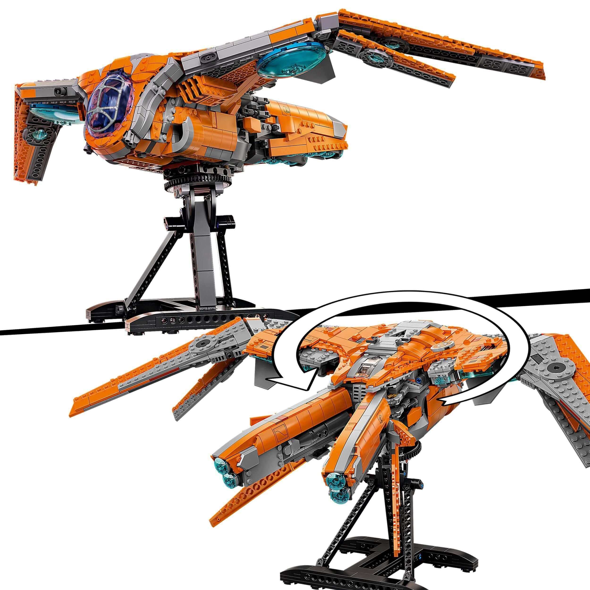 LEGO® Marvel Guardians' Ship Avengers Set 76193 model showcasing detailed design and display features.