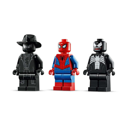 LEGO Marvel Spider-Man, Spider-Man Noir, and Venom minifigures from the 76150 set for superhero play.
