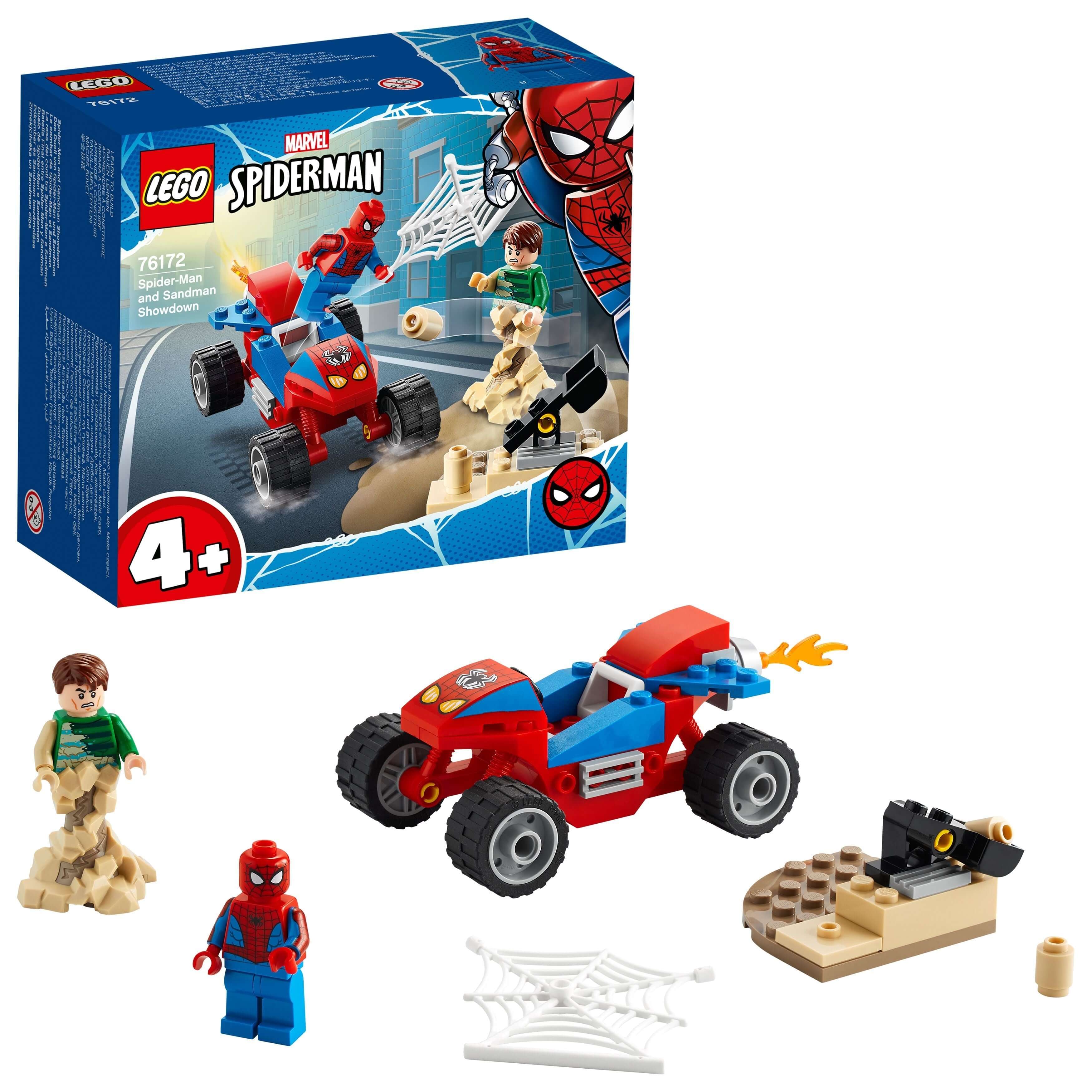 LEGO Marvel Spider-Man & Sandman Showdown Toy 76172 set featuring Spider-Man, Sandman, and a cool vehicle for imaginative play.