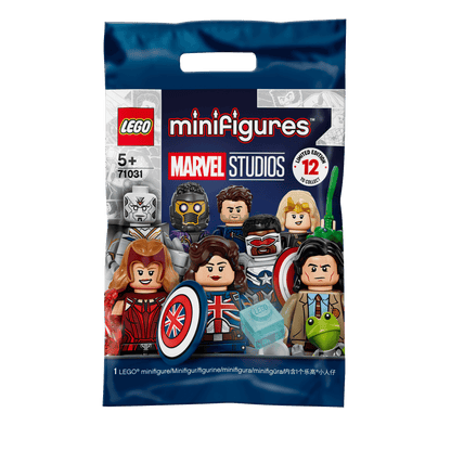 LEGO® Minifigures Marvel Studios Building Set 71031 featuring 12 collectible characters in mystery bags for fans.