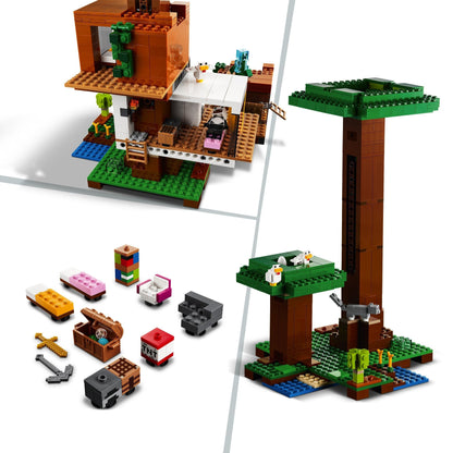 LEGO Minecraft Modern Treehouse Toy 21174, featuring modular treehouse, 4 rooms, and Minecraft accessories.