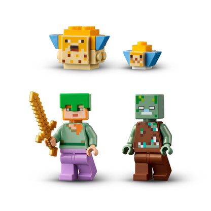 LEGO Minecraft The Coral Reef Building Set features minifigures, a sword, and colorful coral elements.