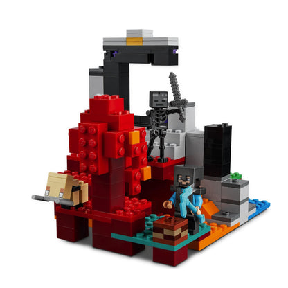 LEGO Minecraft The Ruined Portal set 21172 featuring block characters and an ancient portal for kids' adventures.